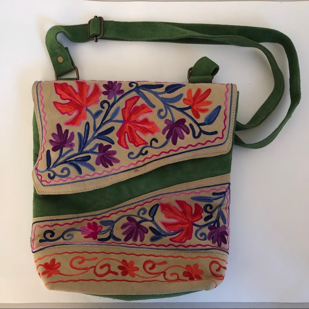 Xandres Embroidered Faux Suede Purse